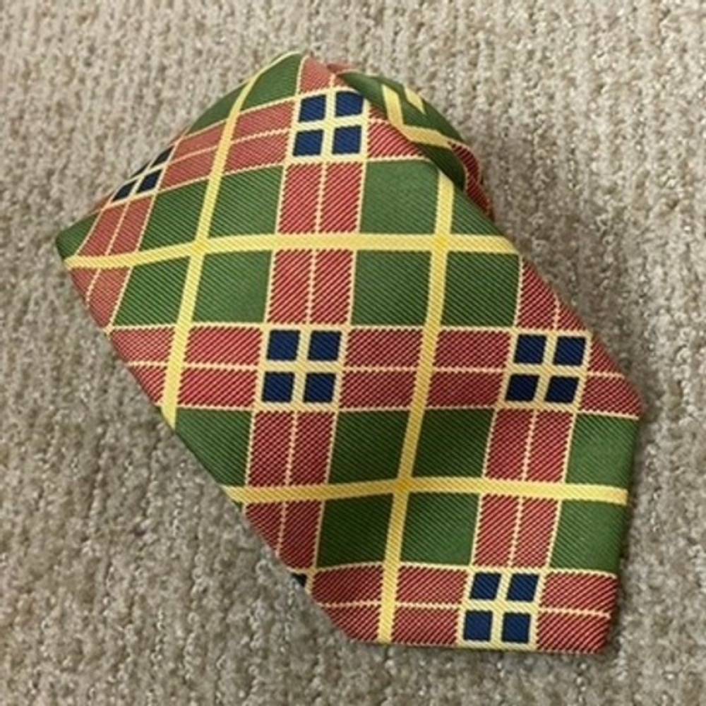 Paul Stuart Plaid Necktie Green Red Yellow Blue Vintage‎ Classic Ivy Preppy Tie